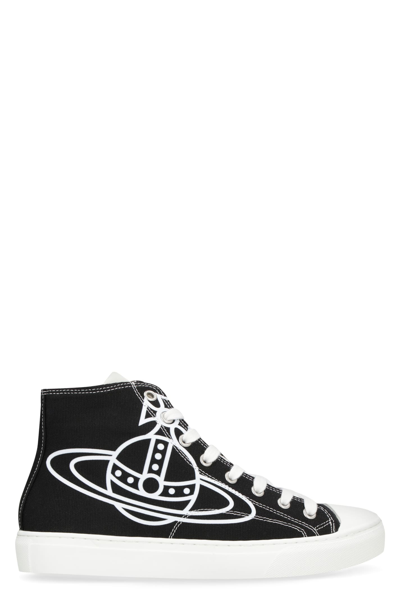 Shop Vivienne Westwood Plimsoll Canvas High-top Sneakers In Black