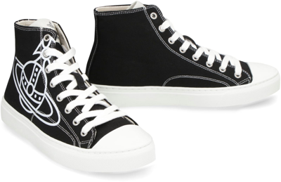 Shop Vivienne Westwood Plimsoll Canvas High-top Sneakers In Black