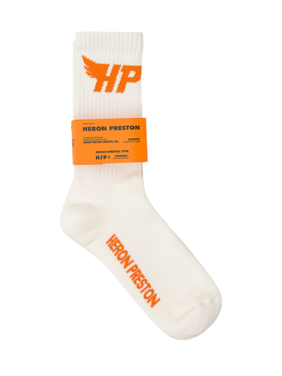 Shop Heron Preston Socks With Logo In White Orange