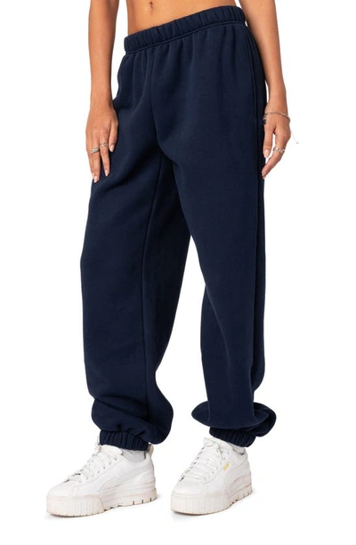 Shop Edikted Clark Oversize Cotton Blend Sweatpants In Navy