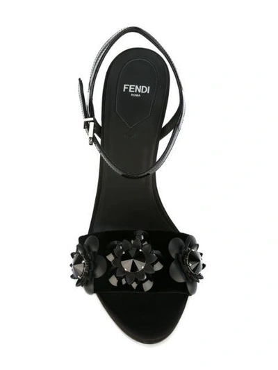Shop Fendi Flower Appliqué Sandals In Black