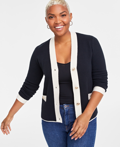 Shop On 34th Women's Jacquard Cardigan, Created For Macy's In Deep Black