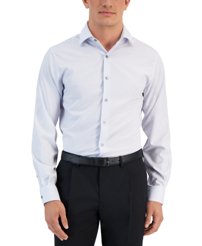 Shop Alfani Men's Slim-fit Geo-print Dress Shirt, Created For Macy's In White Blue