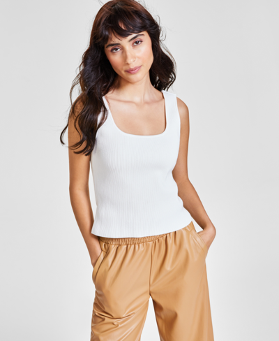 Shop Bar Iii Women's Ottoman Ribbed Sleeveless Sweater Top, Created For Macy's In Egret