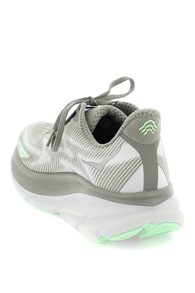 Shop Hoka 'clifton 9' Sneakers In Khaki,grey