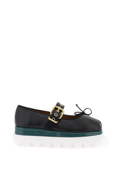 Shop Marni Nappa Leather Mary Jane With Notched Sole In White,black,green