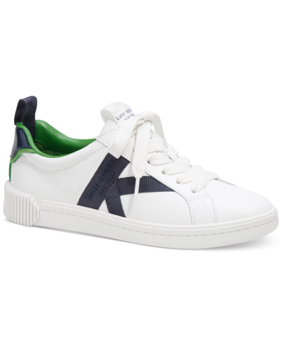 Shop Kate Spade Women's Signature Lace-up Sneakers In True White/blazer Blue