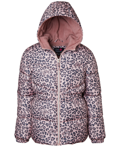 Shop Wippette Pink Platinum Big Girls Butterfly-animal-print Hooded Puffer Jacket In Blush