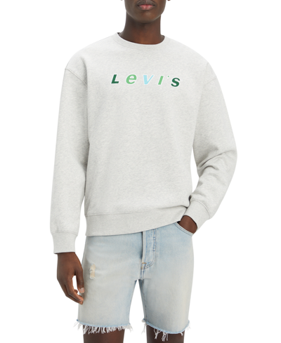 Shop Levi's Men's Relaxed-fit Fleece Logo Sweatshirt, Created For Macy's In Light Heather Grey