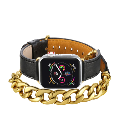 Shop Posh Tech Men's And Women's Apple Black Double Wrap With Chain Leather Replacement Band 40mm