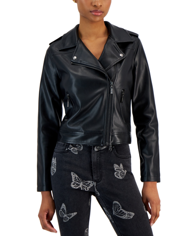 Shop Jou Jou Juniors' Asymmetric Faux-leather Moto Jacket In Black
