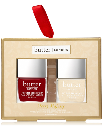 Shop Butter London 2-pc. Merry Majesty Mini Patent Shine 10x Nail Lacquer Set In Her Majestys Red High Street Creme