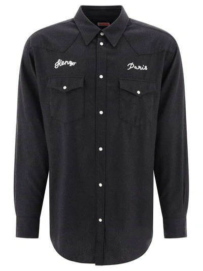 Shop Kenzo Embroidered Shirt In Grey