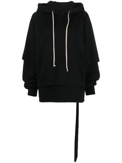 Shop Rick Owens Drkshdw Layered Design Cotton Hoodie In Black