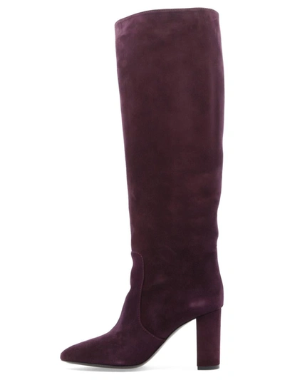 Shop Via Roma 15 Suede Heeled Boots In Purple