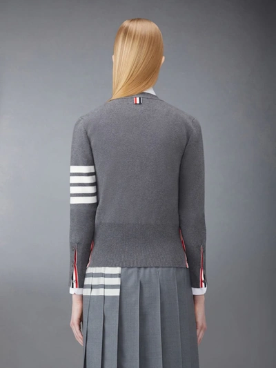 Shop Thom Browne Women Milano Stitch 4 Bar Cotton Crepe V-neck Cardigan In 035 Med Grey