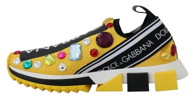 Shop Dolce & Gabbana Yellow Sorrento Crystals Sneakers Women's Shoes