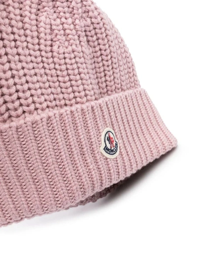 Shop Moncler Wool Beanie With Logo Patch In Pink