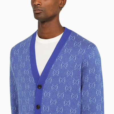 Shop Gucci Blue Gg Wool Cardigan Men
