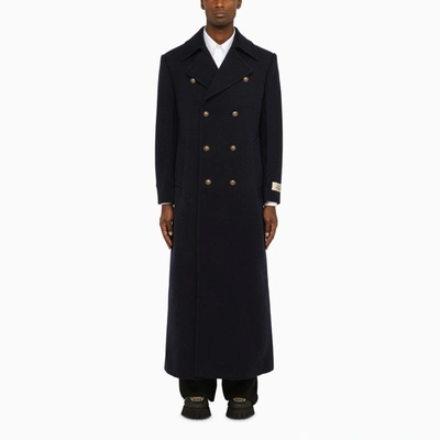 Shop Gucci Blue Wool Long Double-breasted Coat Men