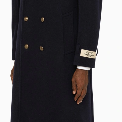 Shop Gucci Blue Wool Long Double-breasted Coat Men
