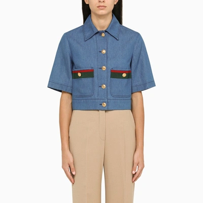 Shop Gucci Cropped Denim Jacket In Cotton Women In Blue