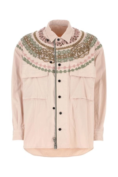Shop Sacai Man Light Pink Cotton Oversize Shirt