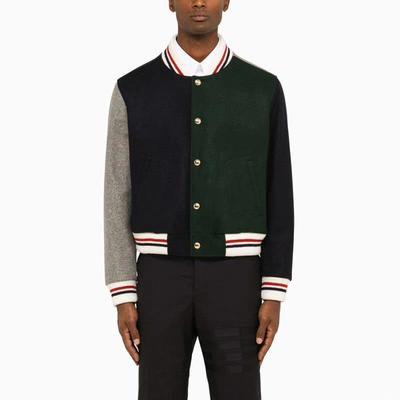 Shop Thom Browne Color-block Bomber Jacket In Wool Men In Green