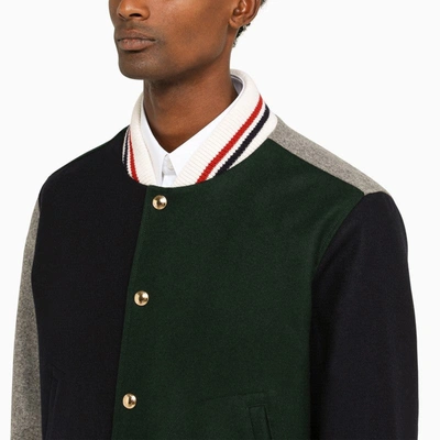 Shop Thom Browne Color-block Bomber Jacket In Wool Men In Green