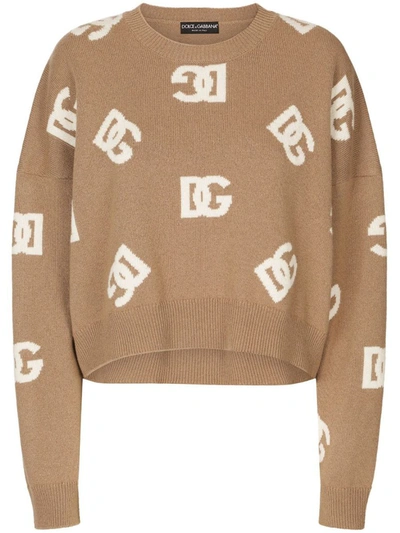 Shop Dolce & Gabbana Logo Crewneck Pullover Clothing In Brown