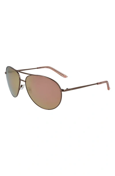 Shop Nike Chance 61mm Mirrored Aviator Sunglasses In Walnut/ Washed Coral/ Rose Gld
