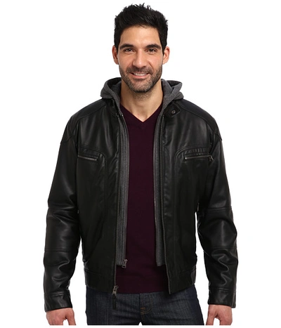 Calvin Klein Faux Leather Bomber Jacket W/ Knit Hood Cm499139 | ModeSens