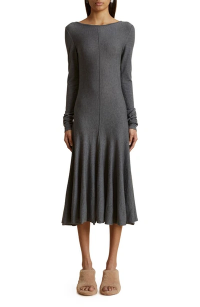 Shop Khaite Dany Long Sleeve Merino Wool Sweater Dress In Sterling