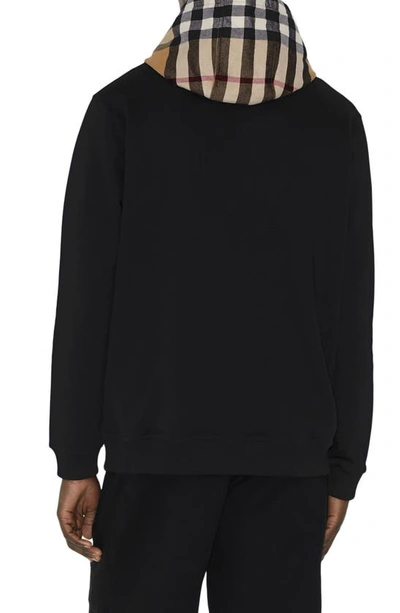 Shop Burberry T-fit Check Cotton Hoodie In Black