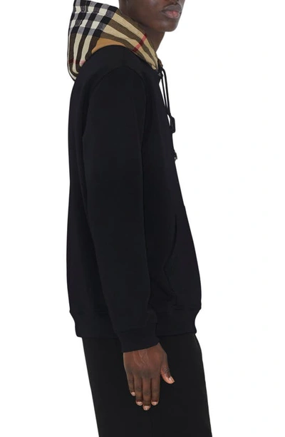 Shop Burberry T-fit Check Cotton Hoodie In Black