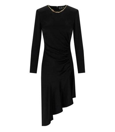 Shop Elisabetta Franchi Black Asymmetric Dress With Necklace