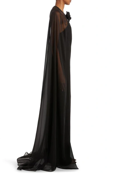 Shop Valentino Cape Overlay Cady Couture Gown In Nero