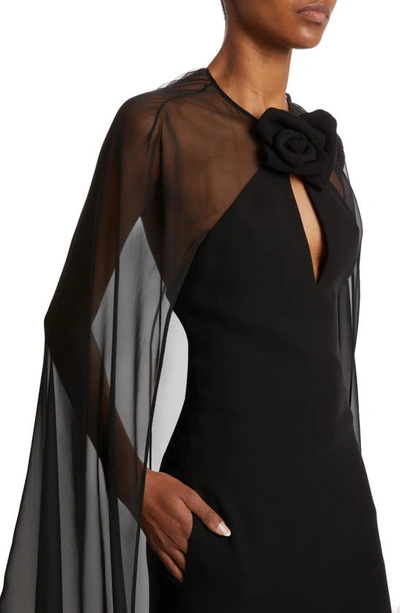 Shop Valentino Cape Overlay Cady Couture Gown In Nero