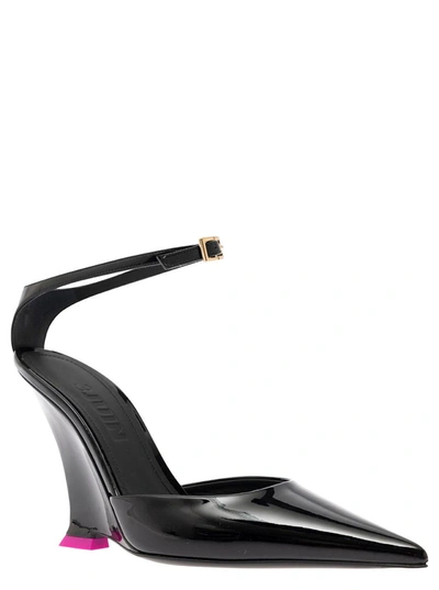 Shop 3juin 'clea' Black Pumps With Wedge Heel And Contrasting Detail In Leather Woman