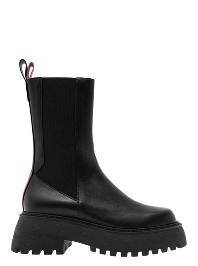 Shop 3juin 'tokyo' Black Boots With Chunky Platform In Leather Woman