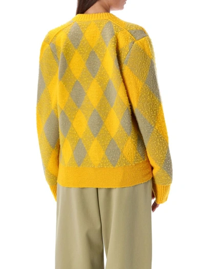 Shop Burberry P.w93 Vm301.247 Argyle Cardigan In Yellow Check + Beige