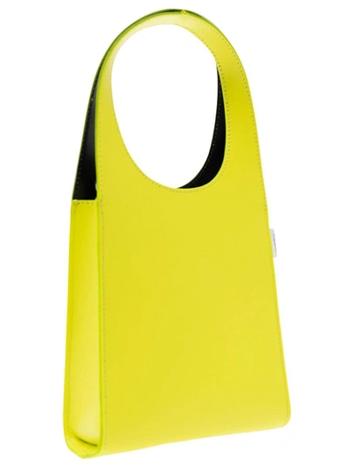 Shop Coperni 'micro Swipe Tote' Yellow Shoulder Bag With Embossed Logo In Smooth Leather Woman In Green
