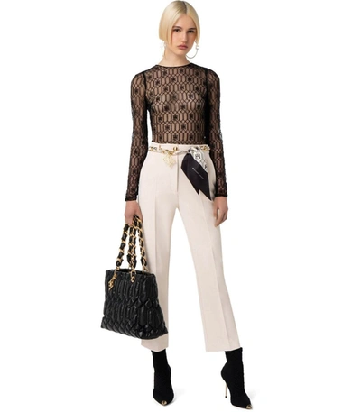 Shop Elisabetta Franchi Butter Trousers With Foulard Scarf Belt In White