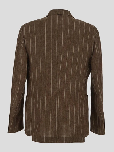 Shop Lardini Peak Stripes Jacket In Brown