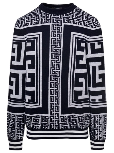 Shop Balmain Maxi Monogram Scarf Sweater In Black