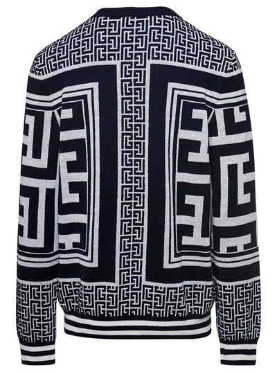 Shop Balmain Maxi Monogram Scarf Sweater In Black
