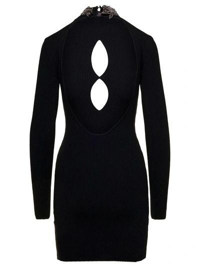 Shop Giuseppe Di Morabito Merino Wool Mini Dress Embellished Neck In Black