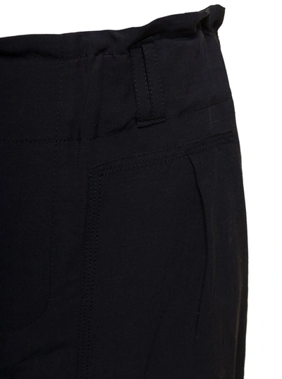 Shop Plain Black Cargo Pants With Gathered Waist In Linen Blend Woman