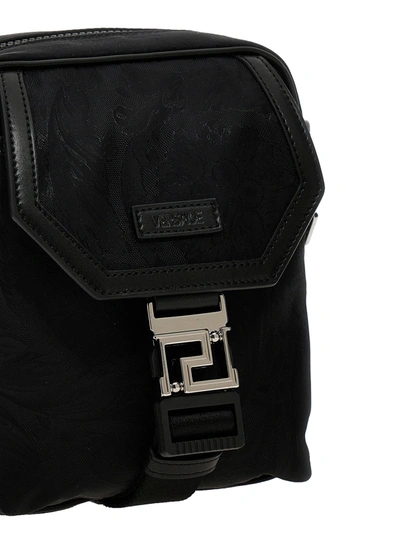 Shop Versace Jacquard Shoulder Strap Crossbody Bags Black