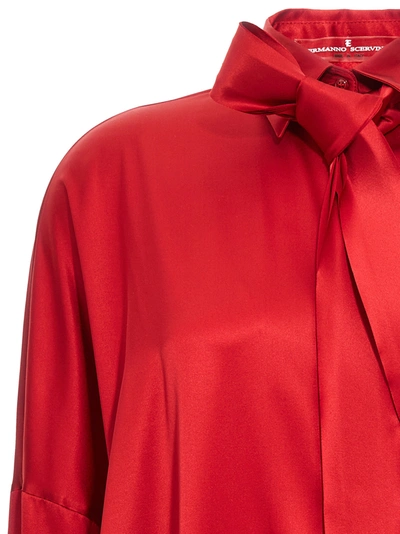 Shop Ermanno Scervino Pussy-bow Silk Shirt Shirt, Blouse Red